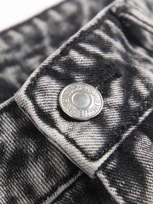 Men's Luxury American Street Style Accent Ankle Design Grey Washed Loose Fit Denim Capri Shorts - Grey - View 5