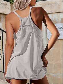 Women's Summer Mini Dress Casual Workout Tennis Dress With Shorts Sleeveless Althletic Dresses - 淺灰色 - 查看 4