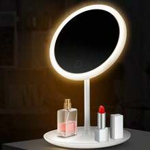 1pc LED Round Makeup Mirror With Light, 3 Color Touch Control Dimmable, Home Vanity Mirror Lamp, Portable Foldable Lighted Makeup Mirror, USB Rechargeable Vanity Light - 3 Colors - View 3