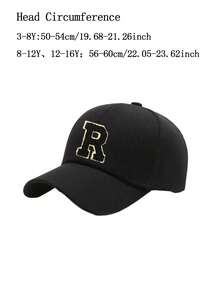 1顶时尚儿童嘻哈帽，A-Z字母刺绣棒球帽，男女童可调节后扣帽，户外休闲遮阳帽，骨白色，8-16岁 - 黑色 - 查看 10