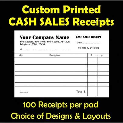 20 X 100 Sheet Personalised Receipt Pads - Free Design