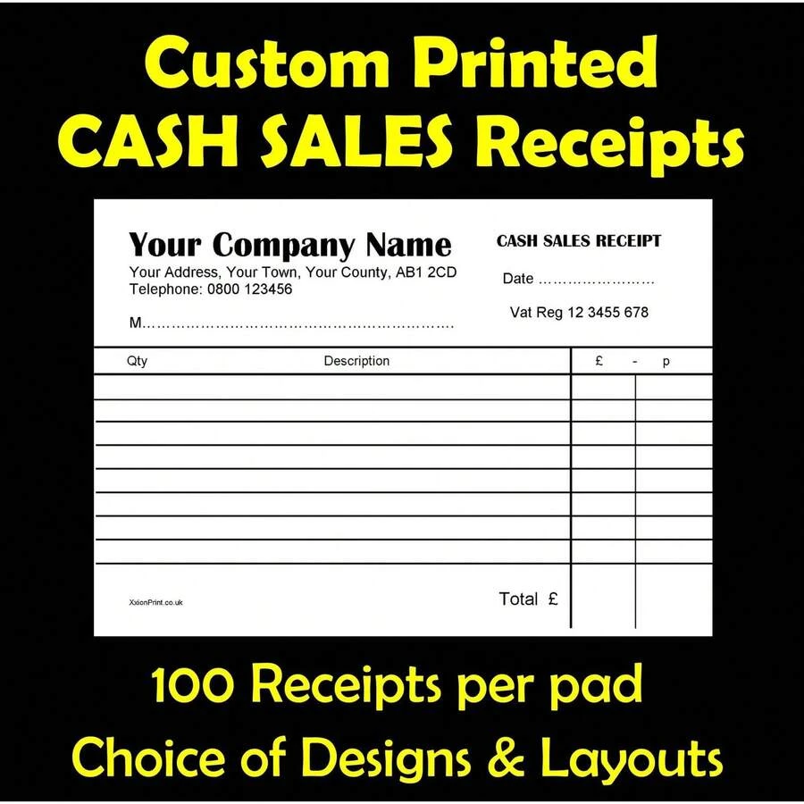 20 X 100 Sheet Personalised Receipt Pads - Free Design - 1 Set - View 1