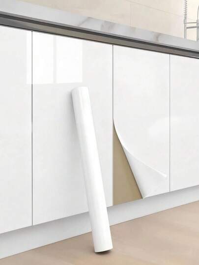 1 Roll White Bright White/Pink/Black Kitchen Vinyl Adhesive Paper Self-Adhesive Wallpaper PVC Pearl Film Waterproof Wallpaper For Cabinets, Tables, And Waterproof Doors Room DIY Self-Adhesive White Wardrobe Kitchen High Gloss Paste Furniture Wall Stickers