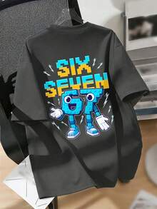 Camiseta de cuello redondo de manga corta con estampado gráfico informal para niño preadolescente, parte superior de verano - Gris Oscuro - Ver 6