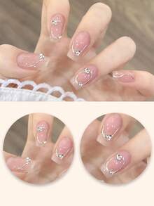 1张夏季美甲贴纸，自粘防水持久时尚美甲贴花 DIY美甲 - 藕粉色 - 查看 5