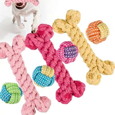Mệt mỏi vì chó của bạn phá phách nhà cửa và gặm nhấm đồ đạc? Bộ đồ chơi dây thừng này chính là cứu tinh! Mang lại niềm vui cho người bạn bốn chân của bạn. Mềm mại và không làm tổn thương răng, chống gặm nhấm, làm sạch răng hiệu quả và giảm cao răng. Thiết kế hình xương thỏa mãn bản năng gặm nhấm tự nhiên của chúng, trong khi quả bóng dây thừng kích thích bản năng đuổi bắt - Bộ đồ chơi này đáp ứng mọi nhu cầu vui chơi, vận động và chăm sóc răng miệng cho chó của bạn. Cho dù là kéo co hay ném bắt, nó có thể tăng cường mối liên kết giữa bạn và chó của bạn, và giúp giải phóng năng lượng dư thừa của chúng.