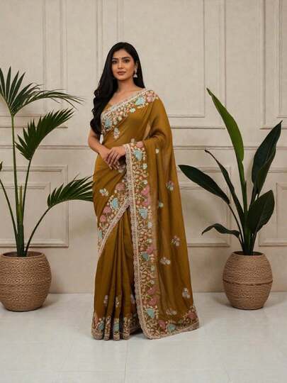 Gold Crush Traditional Saree, Cultural Wear For Women