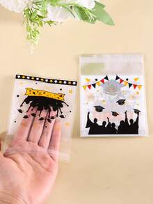 50/100入畢業自黏式禮品袋「Congratulations Graduation」畢業帽圖案 OPP 自封禮品包裝袋，派對小禮品與紀念品，2026畢業派對裝飾 - 彩色 - 查看 2
