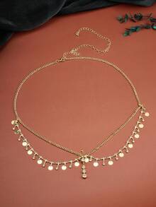 14K Gold Plated Adjustable Waterproof Body Chain, Sexy Bikini Waist Beads, Women's Satellite Bead Diamond Pearl Coin Body Chain Jewelry - Gold - View 6