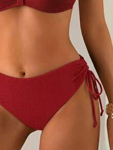 2 pièces Maillot de bain bikini pour femmes, fabriqué en tissu texturé, bretelles réglables et amovibles, bas de maillot à nouer, vacances, plage, été - Rouge - Voir 5