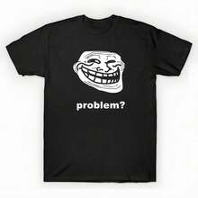 % Cotton Oversized Printed-Shirt Unisex, Solid Black Casual Graphic Tee, Summer Essential Layering Top, S-3XL Troll Face Problem White V1 - Troll Face - 黑色 - 查看 1