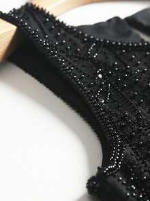 Women's Elegant Party Top - Sleeveless Sequin Blouse, Sheer Protective Formal/Casual Wear - Easy Care Hand Wash Evening Dress, Summer Fashion, Textured Design, Delicate Stitching, Sparkling Sequins, Party Attire - Black - View 6