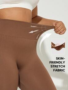 Plus Size Women High Waist Slimming Shaping Leggings, Compression Tight Pants - Brown - View 5