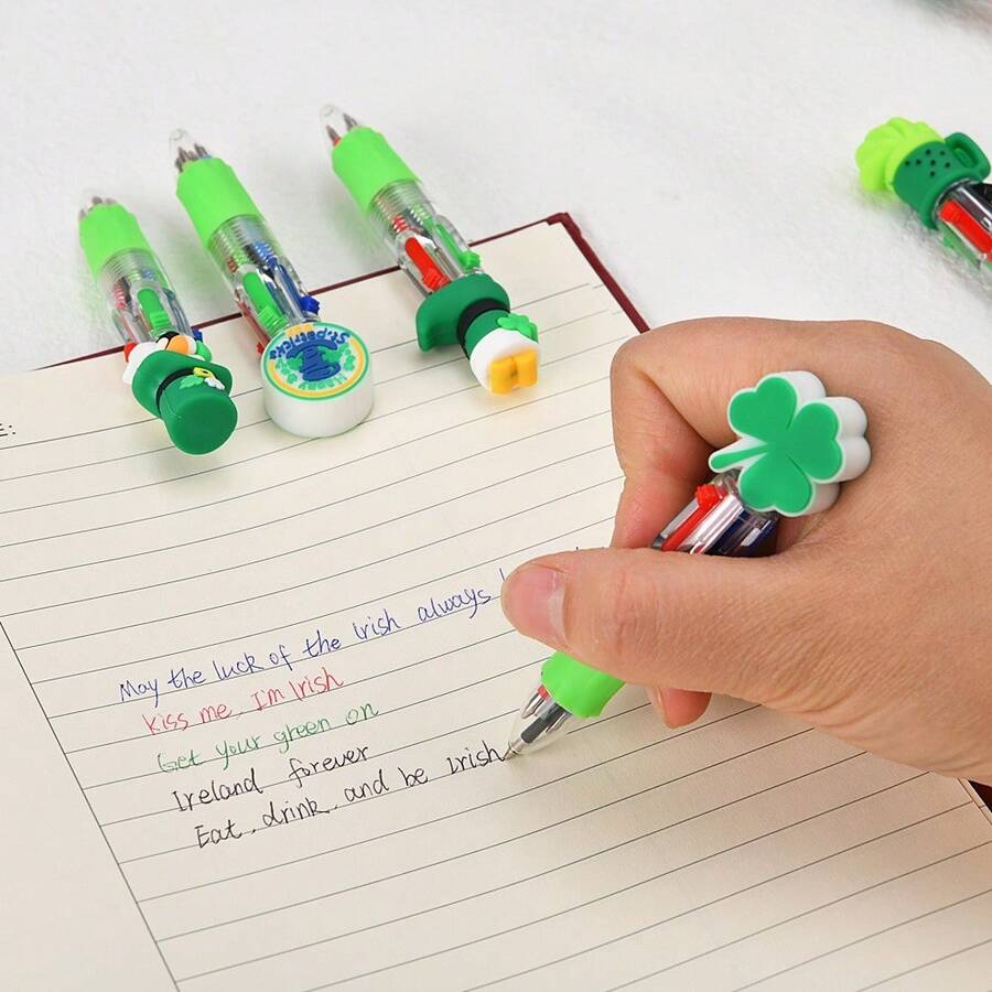 10pcs/Set Random Lucky Shape 4-Color Retractable Ballpoint Pens | Perfect Gift For Valentine's Day/Wedding Season/Party Supplies, Essential For Office/School, Women's Birthday/Valentine's Day - Multicolor - View 1