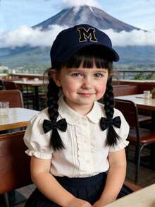 1顶时尚儿童嘻哈帽，A-Z字母刺绣棒球帽，男女童可调节后扣帽，户外休闲遮阳帽，骨白色，8-16岁 - 藏蓝色 - 查看 4