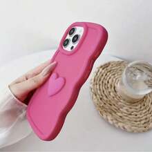 Wave Heart-Shaped Pink Phone Case, Personalized Phone Protective Cover Compatible With IPhone 17/16 Pro Max, 15 Pro, 14 Plus, 13, 12, 11, 7 Plus, 8, SE2, 16e - Hot Pink - View 4