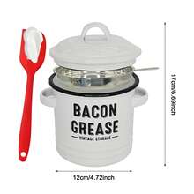 Recipiente para grasa de tocino esmaltado con colador de malla fina y espátula de silicona para aceite de cocina, manteca, aceite de coco, herramienta de cocina para camping - Multicolor - Ver 7
