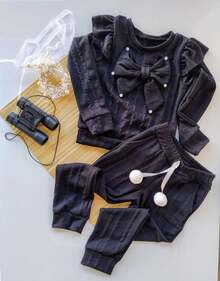 CONJUNTO MENINA BLOGUEIRINHA LAÇO, PRINCESA , MEIA ESTAÇÃO OUTONO / INVERNO, CASUAL ,FESTA - Preto - Visão 5