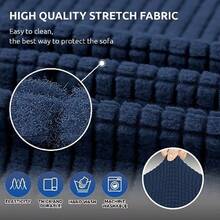 - Funda elástica para sofá de 3 cojines 201-239 cm protector de muebles de 3 plazas con parte inferior elástica para perros jacquard a cuadros pequeños (grande azul marino)-035 - Azul marino - Ver 6
