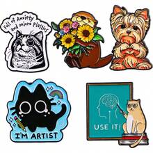 1枚卡通动物胸针，猫狗水獭珐琅翻领别针，可爱徽章，可别在背包和衣服上。 - 彩色 - 查看 3