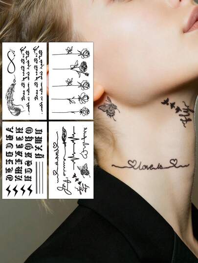 STARTTOOS Delicate Multi-Pattern Temporary Tattoos, Y2K Minimalist Line Art Butterfly, Floral, Symbol, Feather Designs, Suitable For Fingers, Ears, Shoulders, Neck, Collarbones, Ideal For DIY, Carnival, Valentine's Day, Party Favors