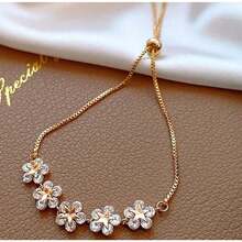 1 pieza Elegante brazalete floral brillante, accesorio de joyería delicada para novia de boda - Color de la imagen - Ver 6