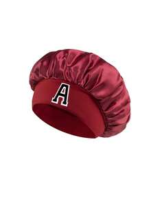 1 Pc A-Z Letter Hats Kids' Bonnet Hat Set Elastic & Printed & Comfortable Headwear Sleeping Cap And Hairband - Burgundy - View 5