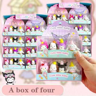  Sanrio 1/2 Box/Sanrio Series Ice Cream Creative Eraser 3D Detachable Assembly Cartoon Ice Cream Shape Eraser For Students And Children In The New School Season - Christmas Gift (Random Style Color) (1 Box Of 4 Pieces) Random Box