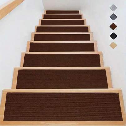 10pcs Stair Treads, Familiar Stair Carpet, Waterproof Anti-Slip Dirt-Resistant, Solid Color & Striped, For Office & Home Use