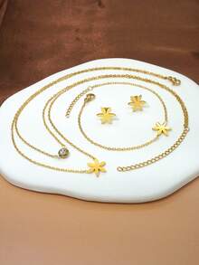 6-Pointed Star Pendant Necklace, Bracelet, Earrings Set, Stainless Steel Fashion Jewelry Gift, Suitable For Anniversary, Valentine's Day, Mother's Day, Birthday, Party, Romantic And Meaningful Gift - Multicolor - View 3