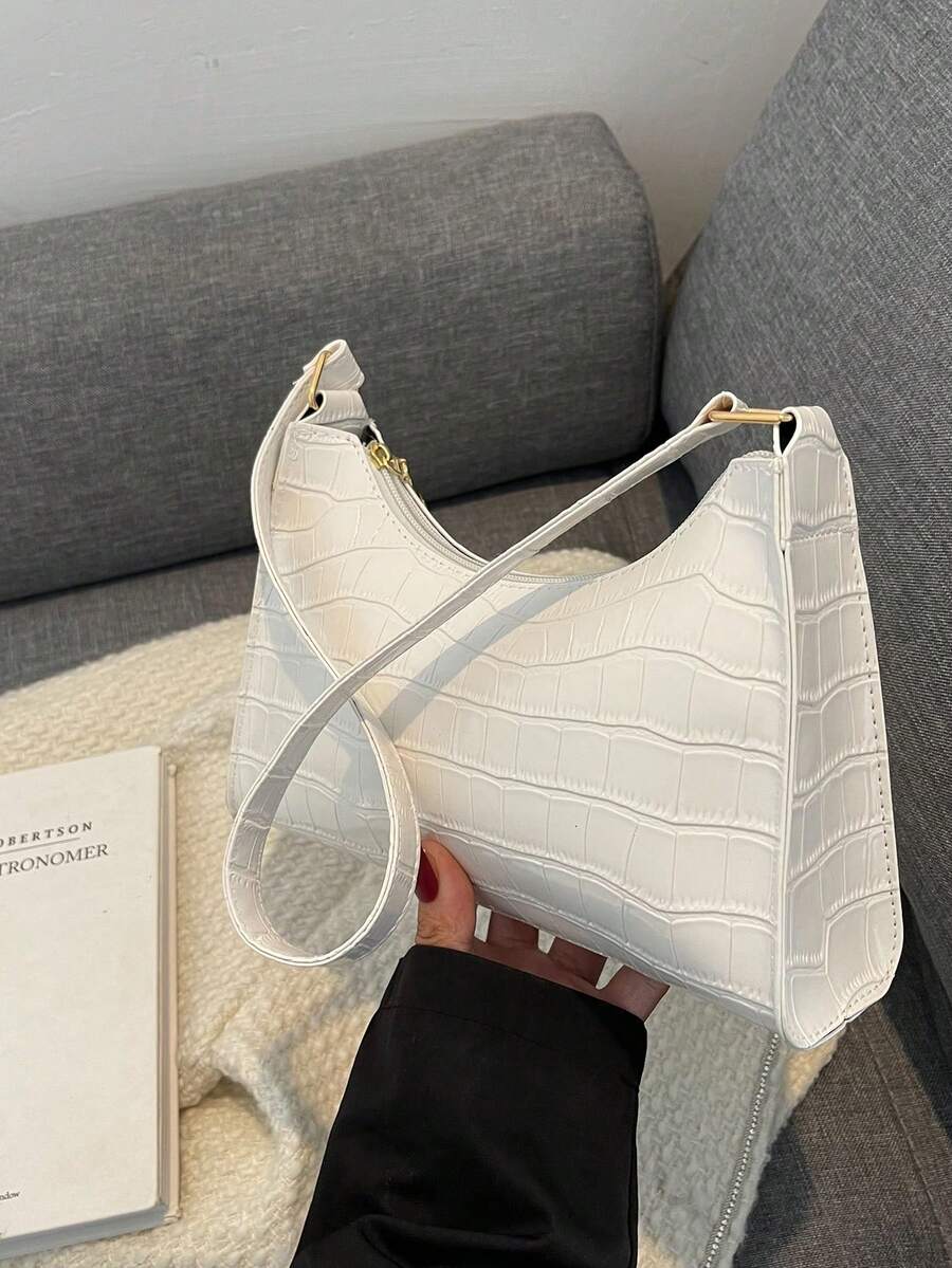Bolso de hombro con relieve geométrico de unicolor - Blanco - Ver 1