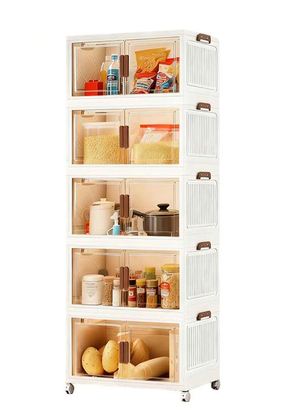 60CM-2/3/5 Layers   White Wardrobe Storage And Storage Space, Stackable Storage Box With Wheels, Foldable Storage Box, Suitable For Home And Office, Transparent White