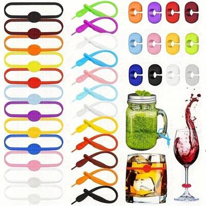 36pcs Silicone Drink Markers, Wine Glass Charms For Parties, Reusable Beverage Identifiers, General Use Glassware Tags, Non-Electric, Assorted Colors