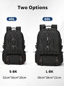 大容量背包 - 經久耐用，適合旅行、健行和露營，配有防盜口袋、筆記型電腦隔層和多個拉鍊口袋 - 男女通用可擴展背包 - 耐用商務、學習和度假背包 - 黑色背包，配有可調節肩帶，旅行裝備，設計優雅，採用優質面料，適合健身愛好者 - 黑色 - 查看 2