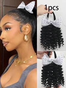 1 Tóc giả đuôi ngựa bện tay 8 inch, tóc giả tổng hợp có chi tiết nơ, có thể tháo rời và tái sử dụng, lý tưởng cho phụ nữ. - Màu đen tự nhiên - Xem 13