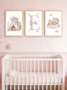 3 Tranh treo tường in theo yêu cầu, tên cá nhân hóa, hình gấu ngủ, nơ, sao hồng, mây, trăng, khinh khí cầu, trang trí phòng bé gái, phòng ngủ, căn hộ, quà sinh nhật cá nhân hóa cho bé gái, bạn bè, gia đình, trang trí nhà cửa phòng khách, bộ sưu tập 2026. - Hồng - Xem 3