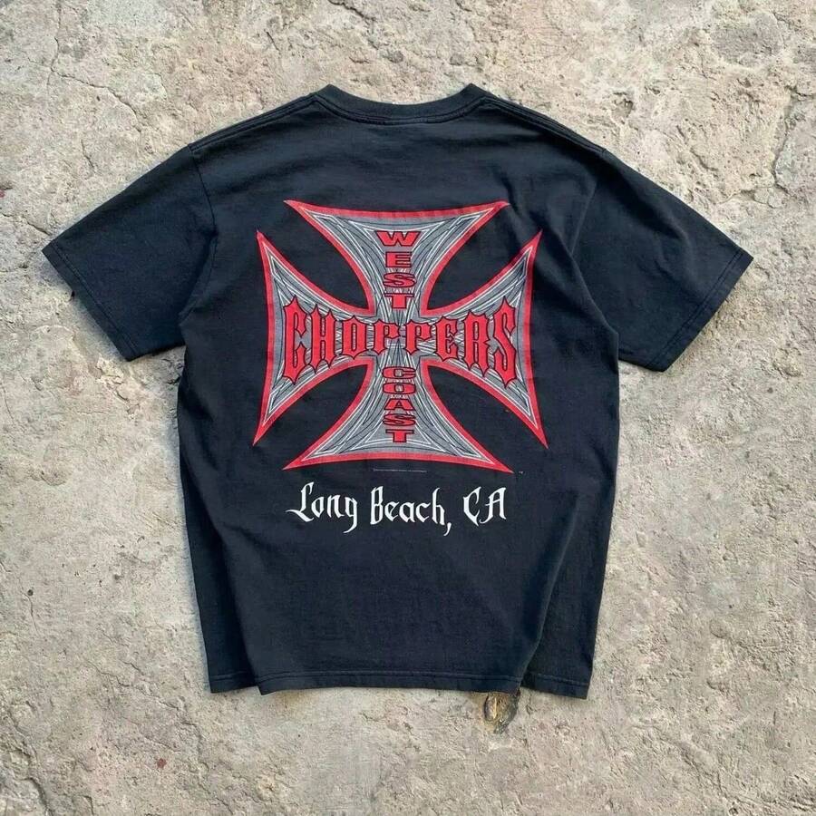 West Coast Choppers Brand Print Short Sleeve Tshirt Retro HighStreet Clothing Casaul Loose Top TeeSummer Cotton Streetwear - màu đen - Xem 1