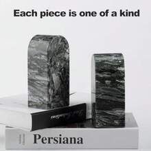 Koville - Sujetalibros de mármol italiano Carrara para estantes extremos de libros decorativos soportes de libros de mármol de 3.18 kg decoración de departamento para libros - Verde Mármol-verde oliva - Ver 5