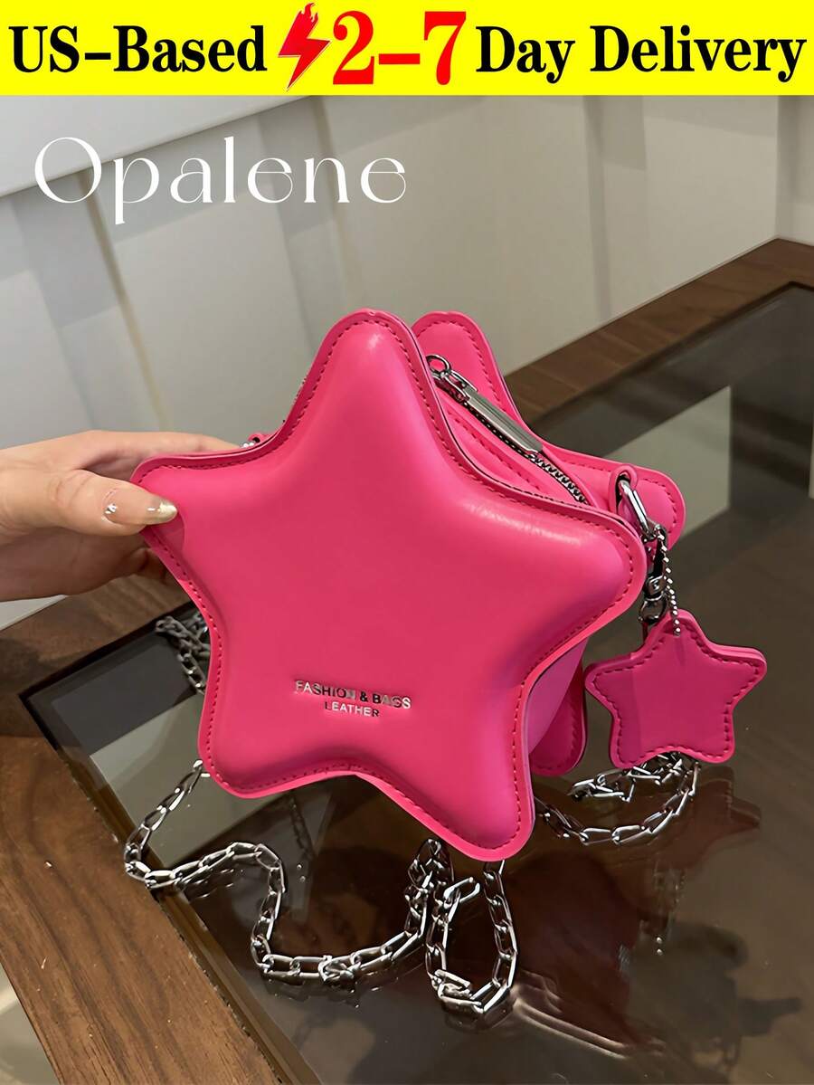 New Fashion, Classic, Cute Solid Color PU Waterproof Fabric, Letter Pattern Decoration Design, Star-Shaped Special-Shaped Bag, Metal Chain Crossbody Bag, Mini Crossbody Bag With Star Pattern, PU Material With Zipper Closure And Chain Strap, Suitable For Small Households To Carry Crossbody When Shopping - Nhiều màu - Xem 1