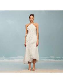 New Halterneck Sleeveless Irregular Lace Slit Dress Women's Summer High-End Feeling - 黃色 - 查看 3