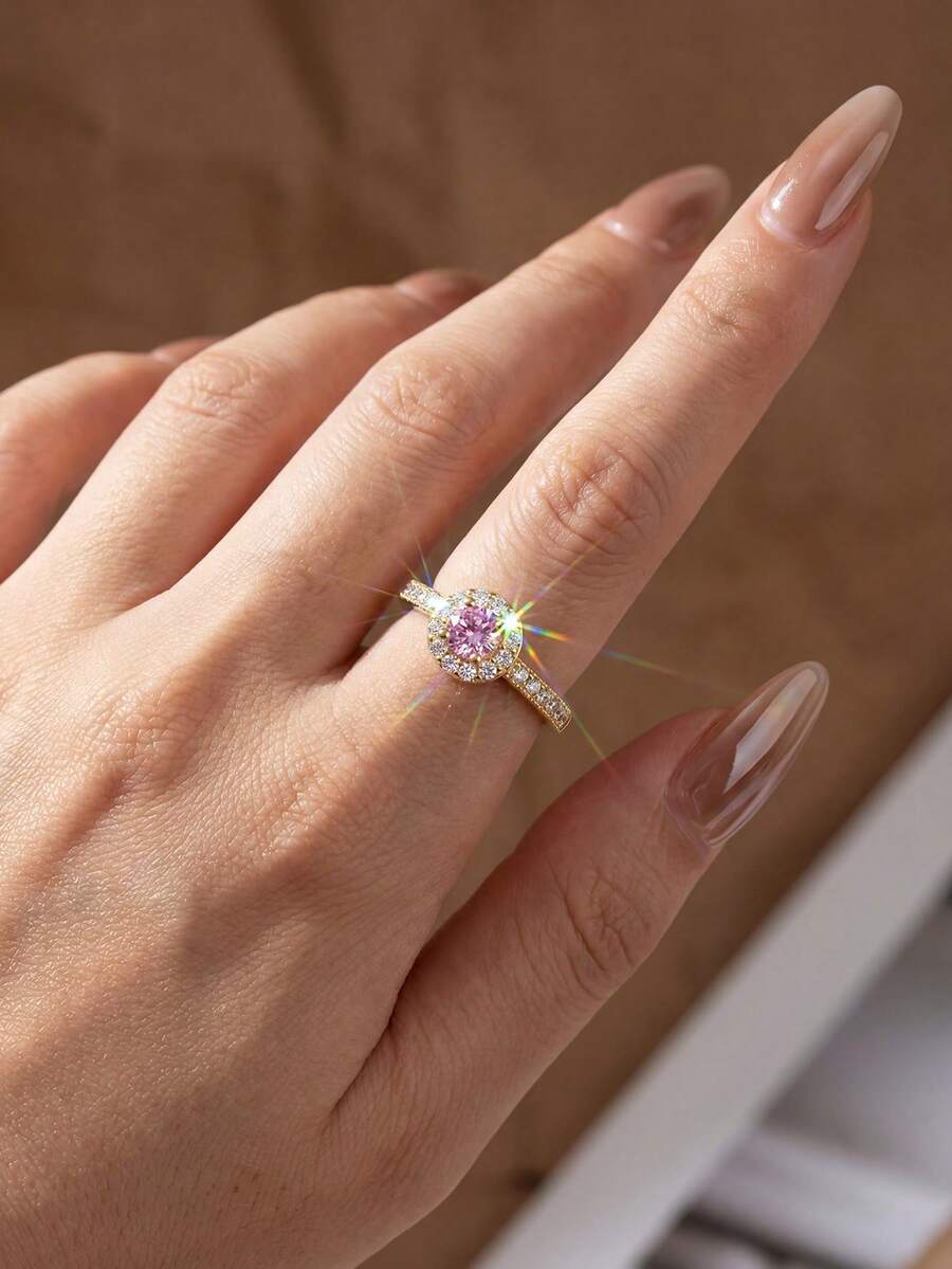 1pc Elegant Round Micro-Inlaid 925 Sterling Silver Ring, Delicate & Compact, Suitable For Dates, Daily Wear Or Gift - Round Diamond Ring - View 1