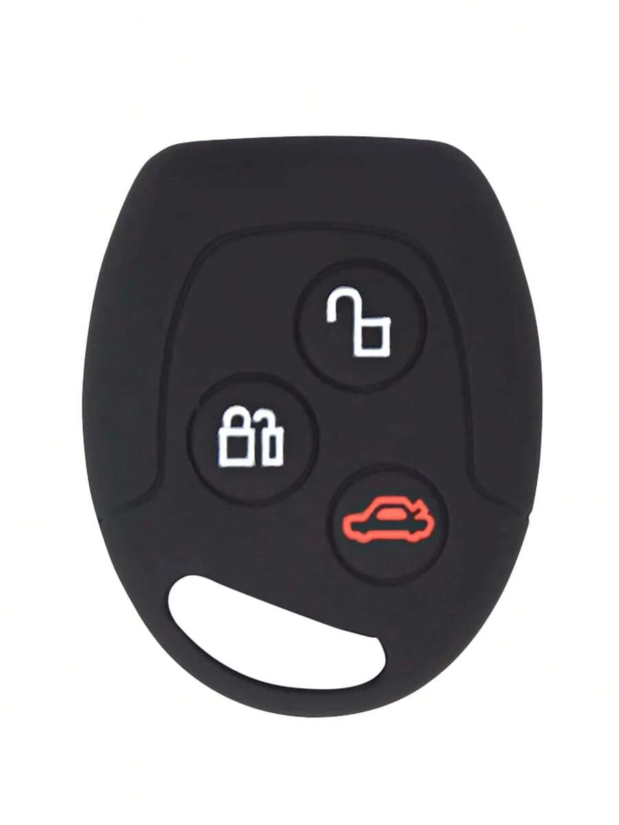 1pc Black Silicone Key Fob Cover, 3-Button, Fit For Vehicles - A - View 1