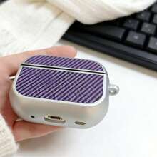 DECOPHONE Funda protectora con patrón de fibra de carbono, estuche rígido para auriculares para Pods 2 de fibra de carbono, Pods 3 de Apple con empalme morado - Multicolor - Ver 2