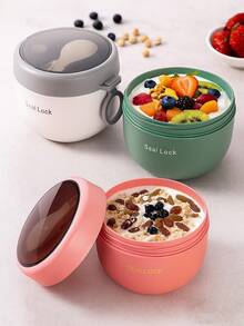 1 Set Overnight Oats Container With Lid, Portable Breakfast Cup & Soup Bowl, 21.12 Oz, Includes Plastic Spoon, Reusable, PP Microwave , For Overnight Oats Or Oatmeal Breakfast, Suitable For School, Office, Camping (Random Color) - Multicolor - View 2