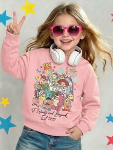 Disney Toy Story Land Woody & Buzz To Infinity And Beyond Comfortable Print Young Girls' Long Sleeve Sweatshirt, Suitable For Autumn/Winter, Lightweight And Cozy, Great For Layering In Fall, Fashionable Casual Wear, Graphic Design, Back To School Season, Autumn, Back To School Party, Suitable For Outdoor Picnic, Street Photography, Home, Campus, Holidays, New Year Gift - 粉色 - 查看 2