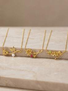 1件套优雅12个月生日花项链，925纯银镶嵌立方氧化锆，女士项链，生日礼物 - 金色 - 查看 6