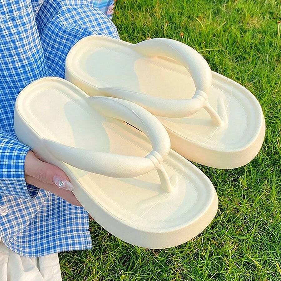 Zapatillas de raya para mujer Chanclas de EVA con suela gruesa y tacto blando. Sandalias de verano para mujer, para exterior, interior y playa. - Blanco - Ver 1
