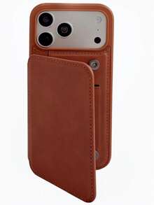 奢华仿皮钱包式手机壳，带卡槽和支架，兼容 17 Pro Max、6 Pro、15、14、13、12，翻盖钱包式设计，防震保护套 - 淺棕色 - 查看 6