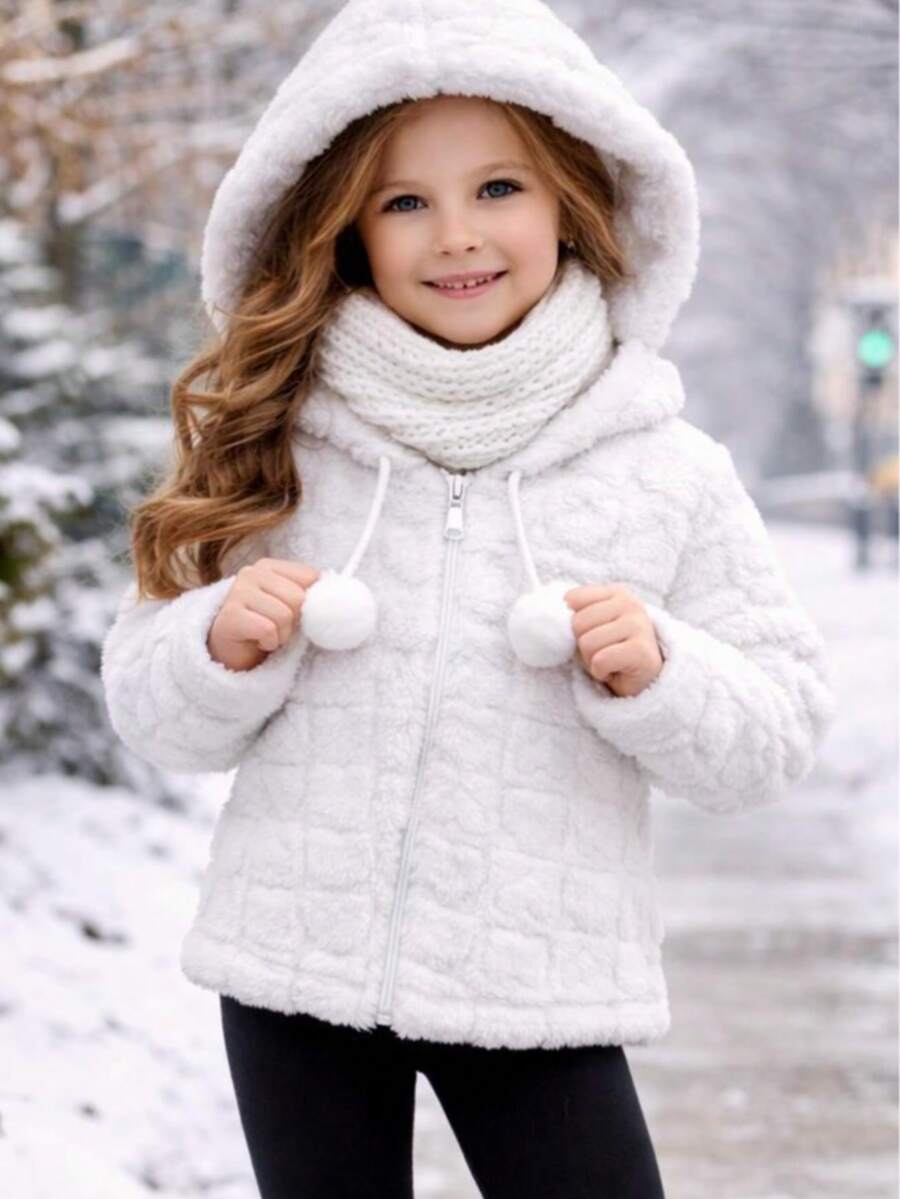 Warm Children's And Youth Teddy Jacket With Hood. - White - View 1