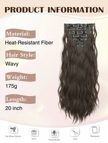 夹式合成假发接发，长款波浪卷，7片装，浓密自然柔软，20英寸，女士适用 - 彩色 - 查看 4